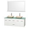 Centra 60 In. Double Vanity in White with Green Glass Top with Ivory Sinks and 58 In. Mirror