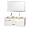 Centra 60 In. Double Vanity in White with Ivory Marble Top with White Porcelain Sinks and 58 In. Mirror