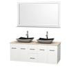 Centra 60 In. Double Vanity in White with Ivory Marble Top with Black Granite Sinks and 58 In. Mirror