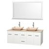 Centra 60 In. Double Vanity in White with Ivory Marble Top with Ivory Sinks and 58 In. Mirror