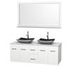 Centra 60 In. Double Vanity in White with Solid SurfaceTop with Black Granite Sinks and 58 In. Mirror