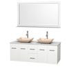 Centra 60 In. Double Vanity in White with Solid SurfaceTop with Ivory Sinks and 58 In. Mirror