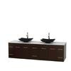 Centra 80 In. Double Vanity in Espresso with Solid SurfaceTop with Black Granite Sinks and No Mirror