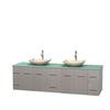 Centra 80 In. Double Vanity in Gray Oak with Green Glass Top with Ivory Sinks and No Mirror