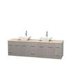 Centra 80 In. Double Vanity in Gray Oak with Ivory Marble Top with White Porcelain Sinks and No Mirror