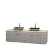 Centra 80 In. Double Vanity in Gray Oak with Ivory Marble Top with Black Granite Sinks and No Mirror
