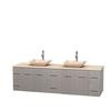 Centra 80 In. Double Vanity in Gray Oak with Ivory Marble Top with Ivory Sinks and No Mirror