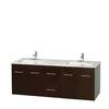 Centra 60 In. Double Vanity in Espresso with White Carrera Top with Square Sinks and No Mirror