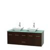 Centra 60 In. Double Vanity in Espresso with Green Glass Top with White Porcelain Sinks and No Mirror