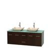 Centra 60 In. Double Vanity in Espresso with Green Glass Top with Ivory Sinks and No Mirror