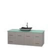 Centra 60 In. Single Vanity in Gray Oak with Green Glass Top with Black Granite Sink and No Mirror