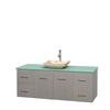 Centra 60 In. Single Vanity in Gray Oak with Green Glass Top with Ivory Sink and No Mirror
