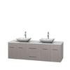 Centra 72 In. Double Vanity in Gray Oak with Solid SurfaceTop with White Carrera Sinks and No Mirror