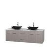 Centra 72 In. Double Vanity in Gray Oak with Solid SurfaceTop with Black Granite Sinks and No Mirror
