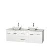 Centra!72 In. Double Vanity in White with _jiue Carrera Top(with White Porcelain!Si~os and No Oirror