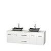Centra 72 In. Double Vanity in White with White Carrera Top with Black Granite Sinks and No Mirror