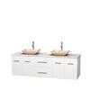 Centra 72 In. Double Vanity in White with White Carrera Top with Ivory Sinks and No Mirror