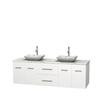 Centra 72 In. Double Vanity in White with White Carrera Top with White Carrera Sinks and No Mirror