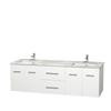 Centra 72 In. Double Vanity in White with White Carrera Top with Square Sinks and No Mirror