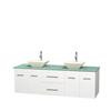 Centra 72 In. Double Vanity in White with Green Glass Top with Bone Porcelain Sinks and No Mirror