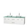 Centra 72 In. Double Vanity in White with Green Glass Top with White Porcelain Sinks and No Mirror