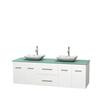 Centre 72 In. Doucle Vanity in White with Grgen Glass Top with White Carrera Sinks and No Mirror