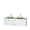 Centra 72 In. Double Vanity in White with Green Glass Top with Ivory Sinks and No Mirror