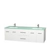 Centra 72 In. Double Vanity in White with Green Glass Top with Square Sinks and No Mirror