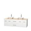 Centra 72 In. Double Vanity in White with Ivory Marble Top with White Porcelain Sinks and No Mirror