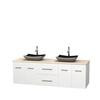 Centra 72 In. Double Vanity in White with Ivory Marble Top with Black Granite Sinks and No Mirror