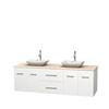 Centra 72 In. Double Vanity in White with Ivory Marble Top with White Carrera Sinks and No Mirror