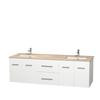 Centra 72 In. Double Vanity in White with Ivory Marble Top with Square Sinks and No Mirror