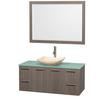 Amare 48 In. Single Grey Oak Bathroom Vanity, Green Glass Top, Ivory Marble Sink, 46 In. Mirror