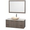 Amare 48 In. Single Grey Oak Bathroom Vanity, Solid SurfaceTop, Ivory Marble Sink, 46 In. Mirror