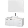 Amare 48 In. Single Glossy White Bathroom Vanity, Solid SurfaceTop, White Sink, 46 In. Mirror