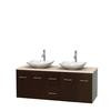 Centra 60 In. Double Vanity in Espresso with Ivory Marble Top with White Carrera Sinks and No Mirror