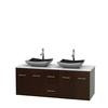 Centra 60 In. Double Vanity in Espresso with Solid SurfaceTop with Black Granite Sinks and No Mirror