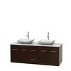 Centra 60 In. Double Vanity in Espresso with Solid SurfaceTop with White Carrera Sinks and No Mirror