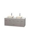 Centra 60 In. Double Vanity in Gray Oak with White Carrera Top with Bone Porcelain Sinks and No Mirror