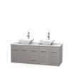 Centra 60 In. Double Vanity in Gray Oak with White Carrera Top with White Porcelain Sinks and No Mirror