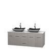 Centra 60 In. Double Vanity in Gray Oak with White Carrera Top with Black Granite Sinks and No Mirror