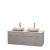 Centra 60 In. Double Vanity in Gray Oak with White Carrera Top with Ivory Sinks and No Mirror
