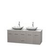 Centra 60 In. Double Vanity in Gray Oak with White Carrera Top with White Carrera Sinks and No Mirror