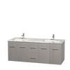 Centra 60 In. Double Vanity in Gray Oak with White Carrera Top with Square Sinks and No Mirror