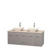 Centra 60 In. Double Vanity in Gray Oak with Ivory Marble Top with Bone Porcelain Sinks and No Mirror