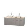 Centra 60 In. Double Vanity in Gray Oak with Ivory Marble Top with White Porcelain Sinks and No Mirror