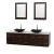Centra 80 In. Double Vanity in Espresso with Solid SurfaceTop with Black Granite Sinks and 24 In. Mirrors