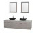 Centra 80 In. Double Vanity in Gray Oak with White Carrera Top with Black Granite Sinks and 24 In. Mirrors