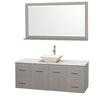Centra 60 In. Single Vanity in Gray Oak with White Carrera Top with Bone Porcelain Sink and 58 In. Mirror