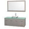 Centra 60 In. Single Vanity in Gray Oak with Green Glass Top with White Porcelain Sink and 58 In. Mirror